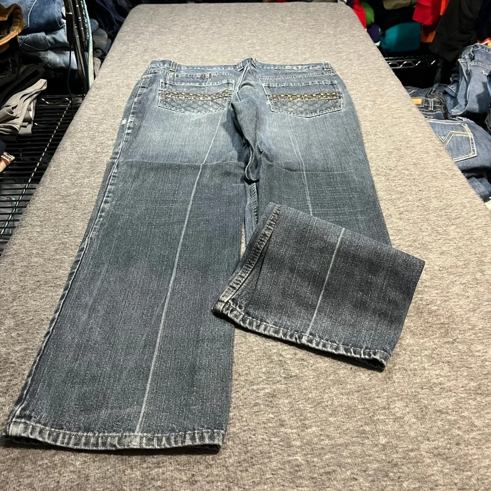 Phat Farm Mens 38x30 Studded Quilted Pocket Relaxed Fit Jean Blue Y2K Streetwear